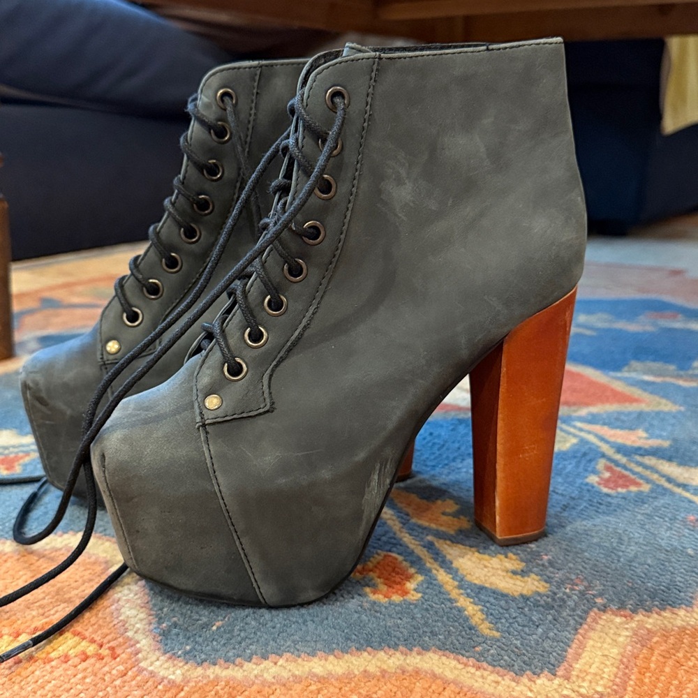 Jeffrey Campbell “Lita” Black Lace-Up Platform Ankle Boots